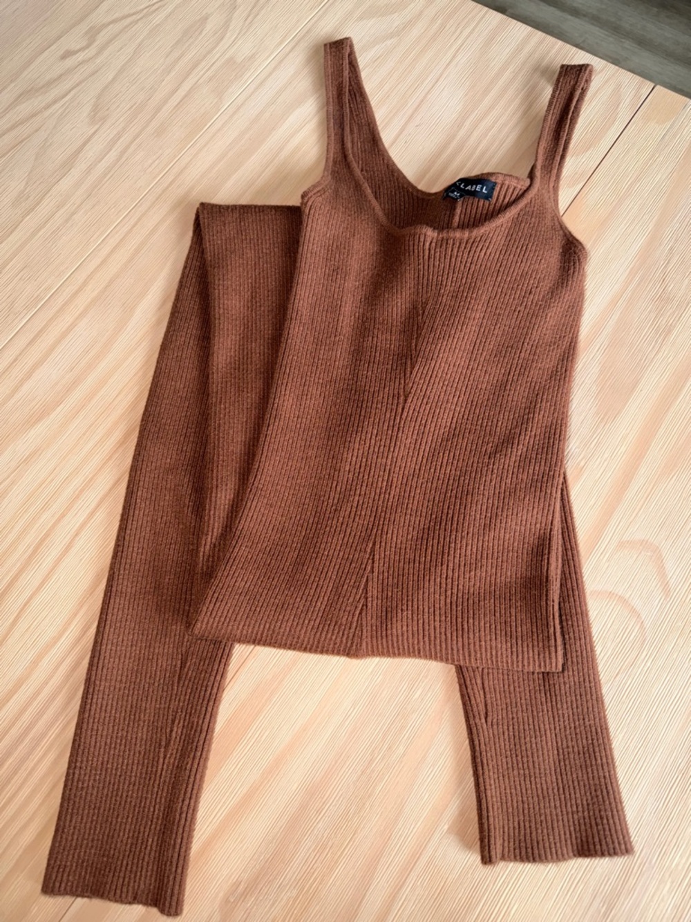 JLUXLABEL Ribbed Scoop Neck Jumpsuit in Chocolate Brown